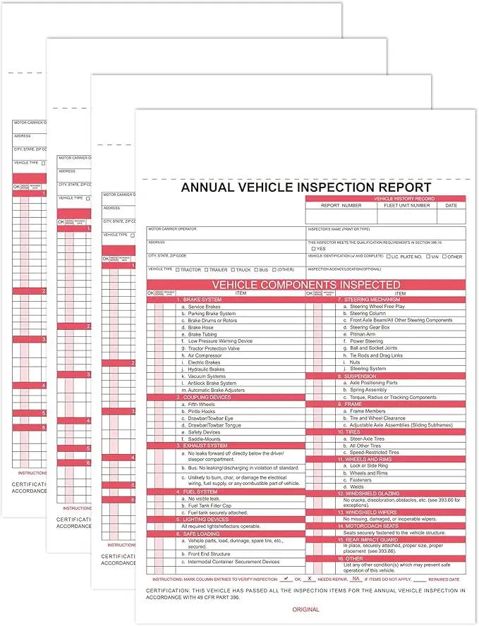 Annual Vehicle Inspection Report (30Pc Red 2+3-Ply Carbonless) by GreenHaven Gardens