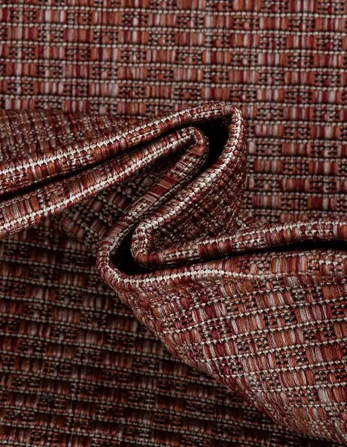 Unique Loom Outdoor Border Collection Area Rug - Soft Border (7' 10" Square Rust Red/Ivory)
