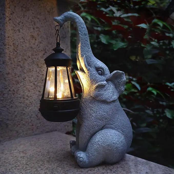Elephant Solar Garden Statues,Resin Elephant Figurine Decorations with Solar Lights Lantern, Outdoor Elephant Decor Art for Lawn,Yard, Unique Housewarming Gift for Garden Home, VY-0617 by GreenHaven Gardens