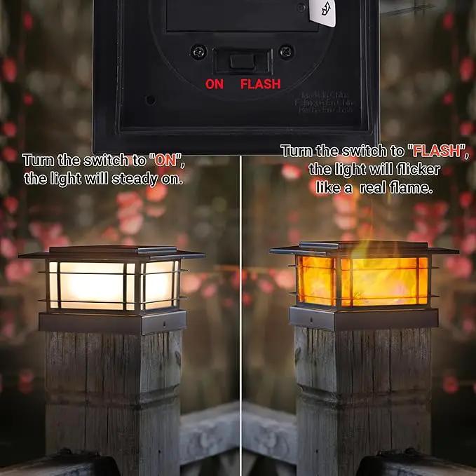 Dynaming 4 Pack Solar Flame Post Lights Outdoor, Solar Powered Fence Post Cap Lights, High Brightness Flickering Flame SMD LED Lighting Decor for Garden Deck Patio, 4x4, 5x5 or 6x6 Vinyl/Wooden Posts by GreenHaven Gardens