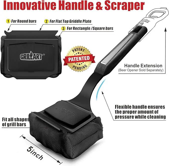 GRILLART Grill Brush Bristle Free. SteamWizards BBQ Replaceable Cleaning Head, Seamless-Fit Scraper Tools for Cast Iron/Stainless-Steel Grates Griddle, Safe Barbecue Grill Cleaner Brush-Dark Black by GreenHaven Gardens