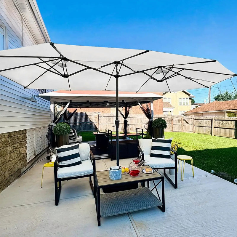 PURPLE LEAF 15ft Patio Market Umbrella with Base Included Double-Sided Rectangle Outdoor Umbrella Table Umbrella with Crank for Pool Garden Deck, Cream by GreenHaven Gardens