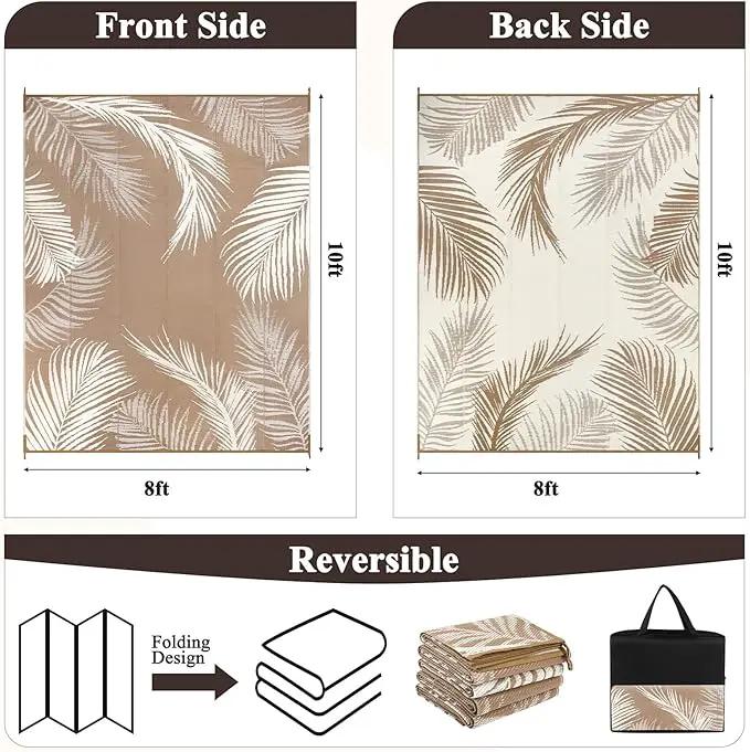 Pauwer Waterproof Outdoor Rug 8x10, Reversible Plastic Straw Patio Camping Rug, Indoor Outdoor RV Mat Carpet for Deck, Camper, Porch, Balcony, Backyard, Picnic, Leaf Brown by GreenHaven Gardens