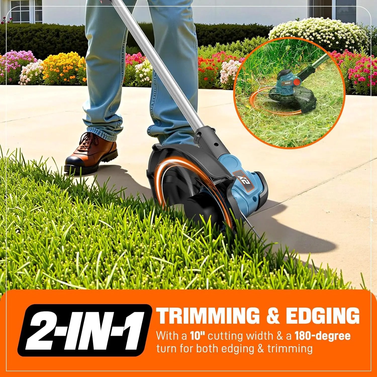 SENIX 20V 10" Cordless Weed Wacker, String Trimmer, Telescoping Rotating Shaft, Adjust Head & Assistant Grip, Auto Line Feed w/ 2.5Ah Battery & Charger, GTX2-M by GreenHaven Gardens