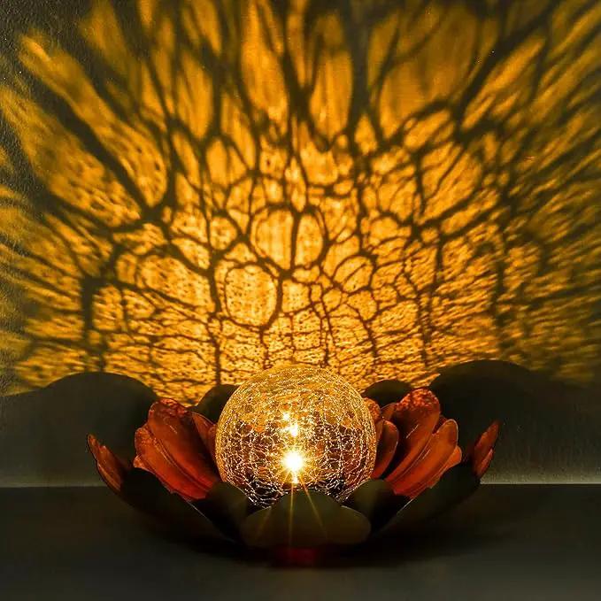 Solar Flower Light Outdoor Christmas Decorative,Garden Solar Powered Lights,Yard Solar Glass Ball Light with Metal Petal for Tabletop Decor Birthday Gift for Her,Christmas Gifts for Women by GreenHaven Gardens