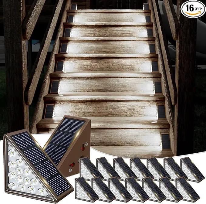 Solar Step Lights for Outside,16 Pack Solar Stair Lights Outdoor Waterproof IP67,Outdoor Deck Step Lights,Solar Outdoor Lights for Staircase,Patio,Front Step(Cool Brown)… by GreenHaven Gardens