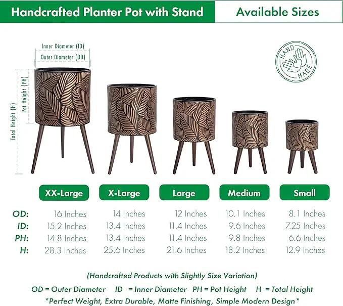 D'vine Dev 12 Inch Planter Pot with Stand, Mid-Century Tall Plant Pot with Legs for Indoor Plants, Large, Bronze/Grey, 88-L-C-6 by GreenHaven Gardens