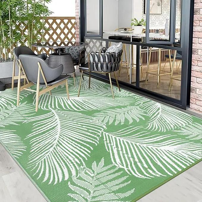 Pauwer Waterproof Outdoor Rug 9x12, Reversible Plastic Straw Patio Camping Rug, Indoor Outdoor RV Mat Carpet for Deck, Camper, Porch, Balcony, Backyard, Picnic, Leaf Green by GreenHaven Gardens