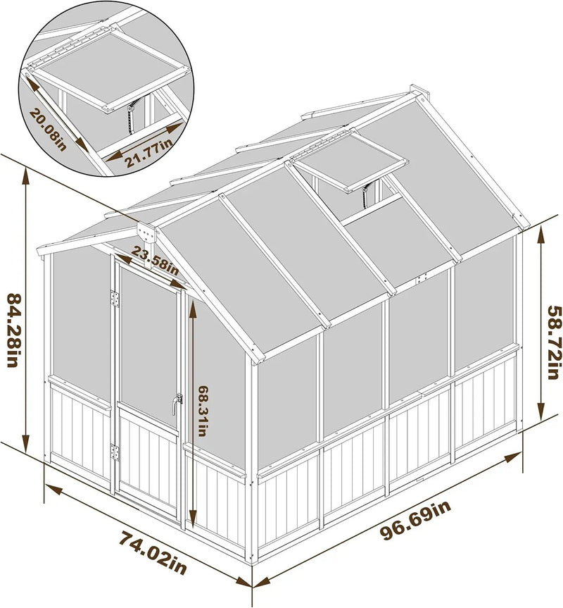 MUPATER 6 x 8 FT Walk-in Wooden Polycarbonate Greenhouse with Ventilated Window & Lockable Door, Multi-Layer PC Panels for UV Protection, Greenhouse Kit for Outdoor, Garden and Backyard, Black by GreenHaven Gardens