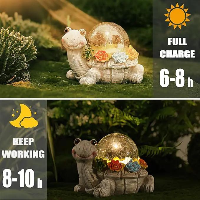 Solar Turtle Garden Statue Lights for Outdoor Decor with Cracked Glass LED Figurine Lighting Resin Succulent Tortoise Decorations Patio Lawn Yard Housewarming Mom Gifts (Grey, Large) by GreenHaven Gardens