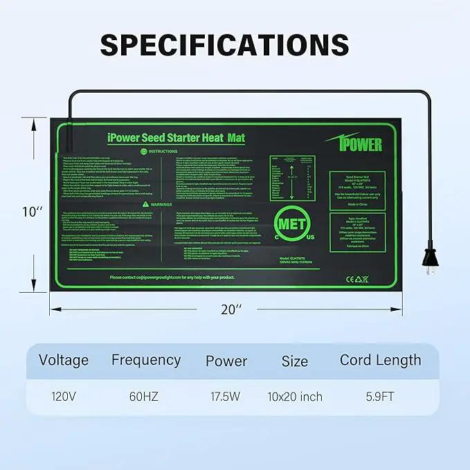 iPower 10" x 20" Durable Waterproof Seeding Heat Mat with Digital Thermometer for Providing Reliable Warmth for Indoor hydroponic Plant Germination by GreenHaven Gardens