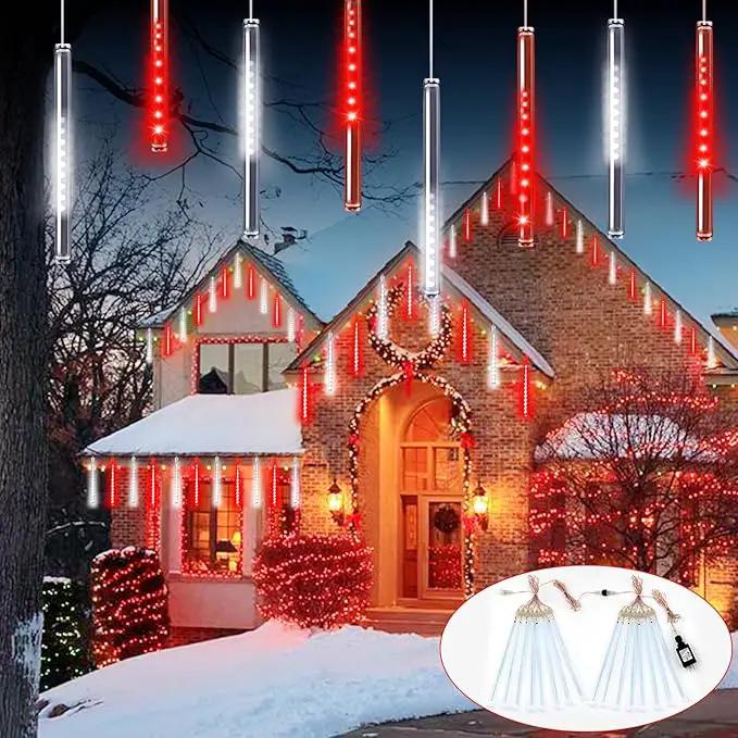 2-Pack Meteor Shower Lights Outdoor Waterproof, Rain Drop Christmas Lights Total 384 LED 30cm 16 Tubes Snow Cascading String Lights Plug in for Xmas Tree Wedding Party Garden Décor (Red and White) by GreenHaven Gardens