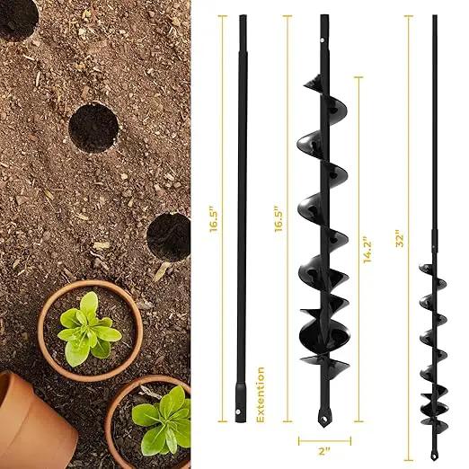 Auger Drill Bit for Planting 2x32'' - with Extension - Spiral Hole Planter for Bulbs, Fence Posts, and Umbrella Holes - 3/8'' Hex Drive Drill- Gardening Hole Digger Yard Tools by GreenHaven Gardens