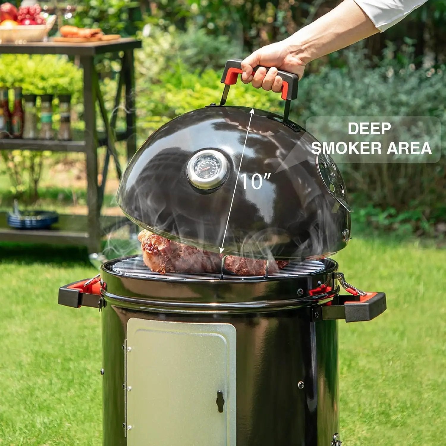 Sophia & William 18-Inch Vertical Charcoal Smokers BBQ Grills with Porcelain-Enameled Smoking Chamber & 2-Layer Smoking Shelves, Outdoor Smokers & Tabletop Grill Combo for Barbecue Camping(Black) by GreenHaven Gardens