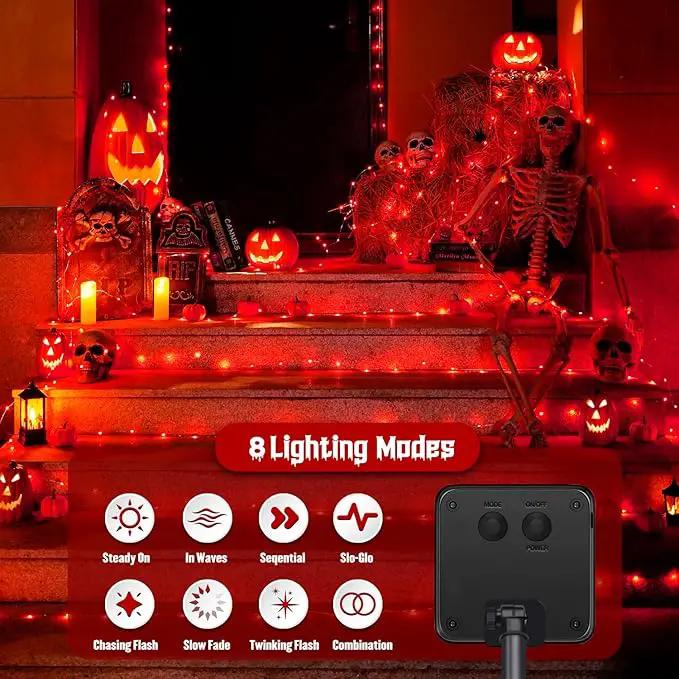 JMEXSUSS 66ft 200 LED Red Solar Halloween Lights, 2 Pack Solar Fairy Lights Outdoor Waterproof, 8 Modes Solar String Lights for Outside Garden Christmas Tree Party Halloween Decorations by GreenHaven Gardens