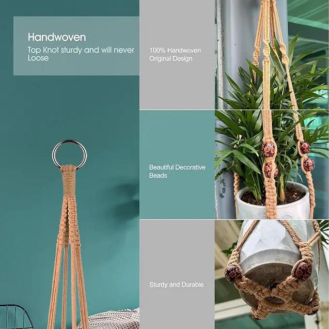 RIFNY Macrame Plant Hanger for 5 to 10 Inch Plant Pots, 35 Inch Woven Rope Hanger Kits with Hooks and Wood Beads, Hanging Planter Basket for Indoor Boho Home Decor (Brown, 3 Pack) by GreenHaven Gardens