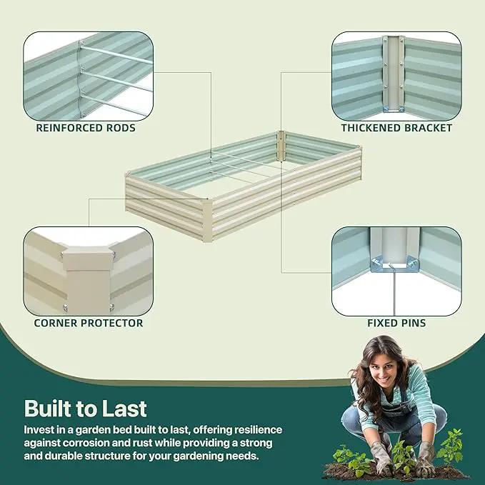 Raised Garden Bed Beige, 6x3x1ft Galvanized Raised Garden Bed Outdoor Metal for Gardening Vegetables Flower Garden Planter Box Large Raised Bed with Gloves and 3ftx30ft Weed Barrier Fabric by GreenHaven Gardens