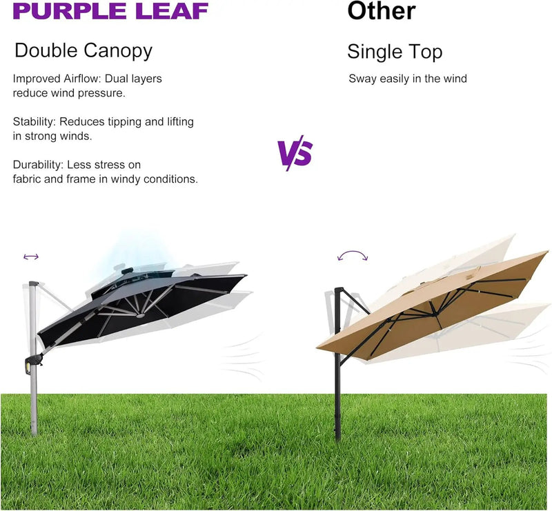 PURPLE LEAF 10ft Solar powered LED Patio Umbrella Outdoor Round Umbrellas Large Cantilever Umbrella with LED lights Windproof Offset Heavy Duty Sun Umbrellas for Garden Deck Pool Patio, Grey by GreenHaven Gardens