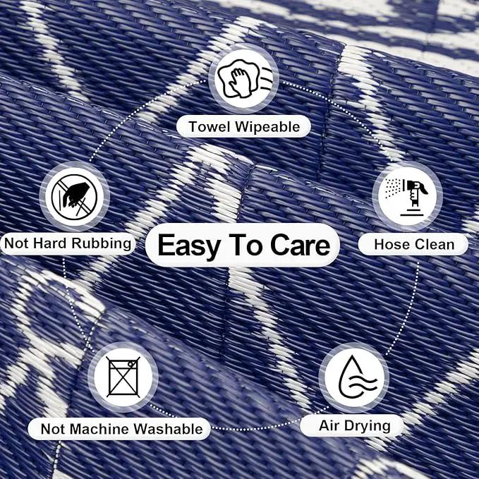OutdoorLines Indoor Outdoor Rug for Patio 6x9 ft - Reversible Outside Carpet, Stain & UV Resistant Portable RV Mat, Plastic Straw Rug for Camping, Pool Deck, Porch Rhombus Navy & White by GreenHaven Gardens