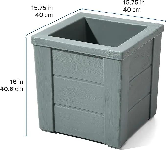 Step2 Lakewood Square Planter, Large Planters for Outdoor Plants, Gardening and Flower Pot for Patio or Porch, Efficient Drainage, Durable Plastic, Sage Gray, 2-Pack by GreenHaven Gardens