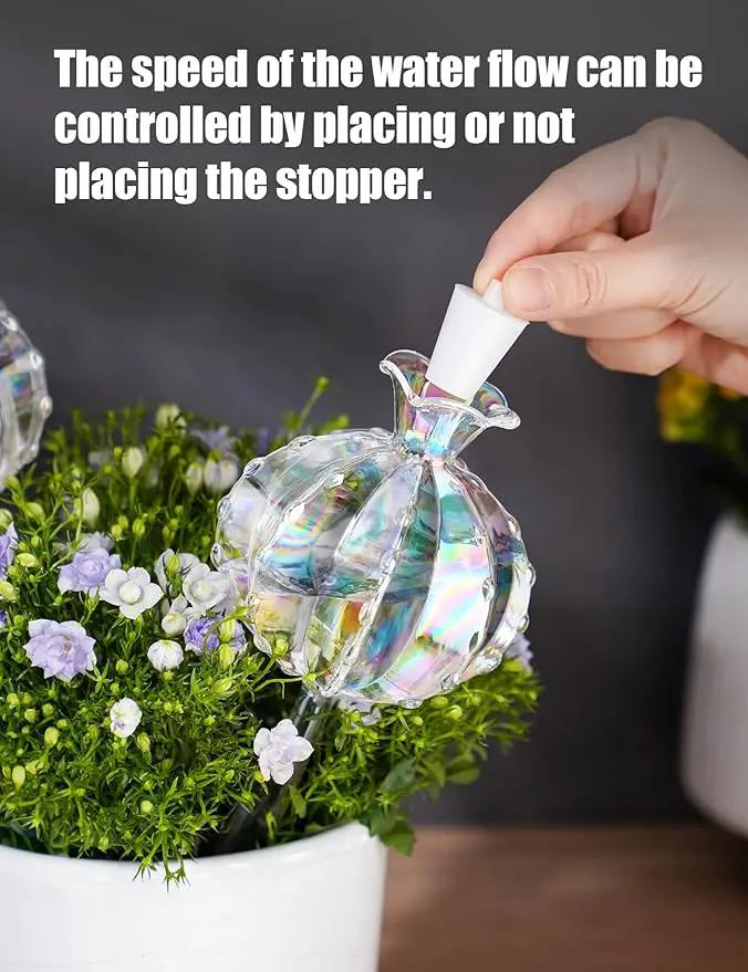 NiHome Large Plant Watering Globes 2-Pack, Iridescent Glass Cactus Self Watering Globe, Glass Waterer for Potted Plants - 4.7OZ/140 ML Capacity Automatic Irrigation System, Adorable Gardening Gift by GreenHaven Gardens