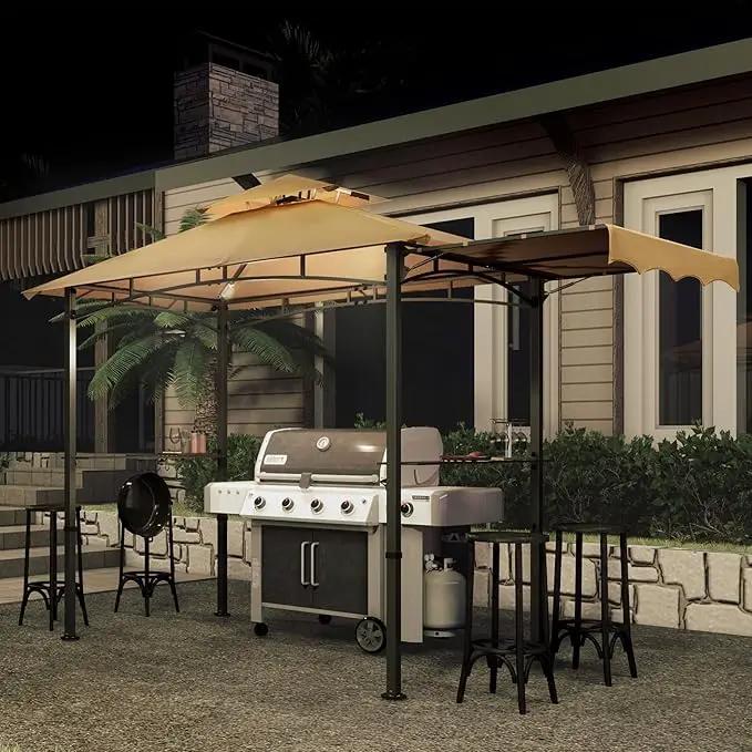 MASTERCANOPY 11 x 5 Grill Gazebo with Extra Side Awning Outdoor BBQ Gazebo with 2 LED Lights for Patio Party Backyard Picnic(Khaki) by GreenHaven Gardens