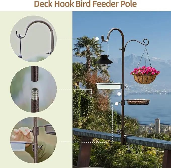 ERYTLLY Deck Hook Bird Feeder Pole Bird Feeder Porch Multi Hook Bird Feeding Station Kit Multi Feeder Hanging Kit Premium Bird Bath for Attracting Wild Birds Bird Feeder Planter Hanger by GreenHaven Gardens