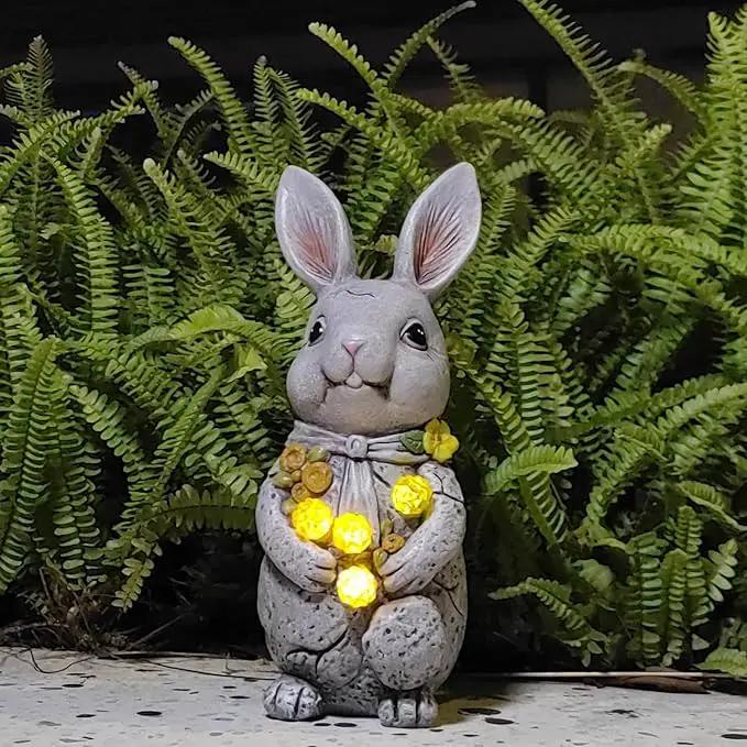 Easter Bunny Statue with Glowing Decorative Solar Ball - Home and Garden Rabbit Decor Solar Garden Outdoor Statue for Patio and Garden Easter Gifts,Figurine Light Gifts for Bunny Lovers and Friends by GreenHaven Gardens