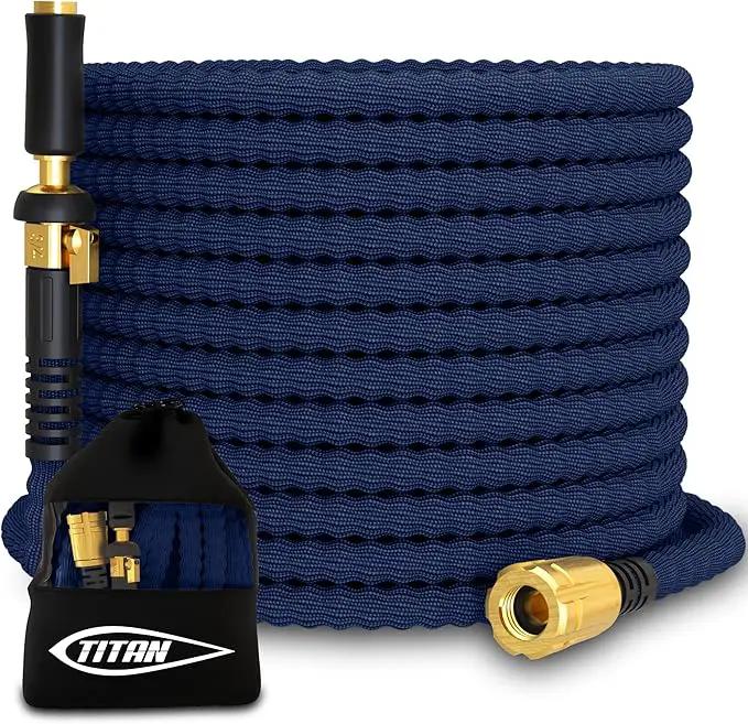 TITAN Flexible Garden Hose 50FT – Ultra Lightweight, Heavy Duty Water Hose with Brass Fittings & Jet Nozzle – Kink-Free, Non-Expanding, Durable Fabric Hose for Yard, Lawn, Car Wash, Outdoor Use by GreenHaven Gardens
