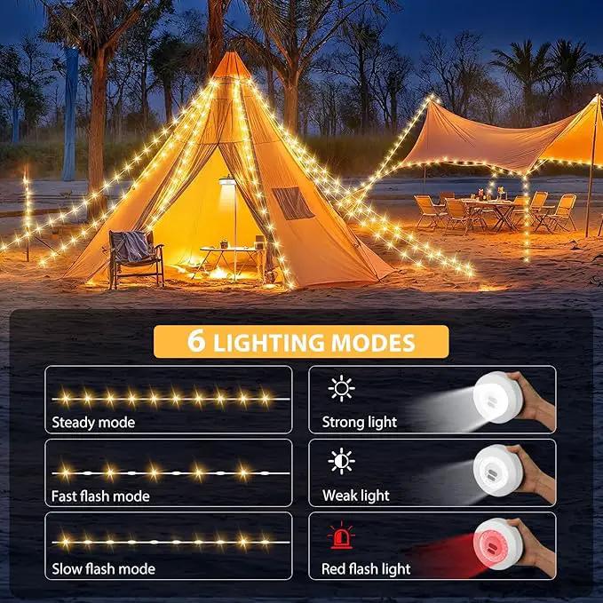 Camping String Lights, 4 in 1 Quick Storage 32.8FT Rechargeable Tent Lights with 6 Modes Hanging Waterproof Camp Lamp Camping Essentials for AwnTent Hiking Yard Garden Bedroom Festival -Warm White by GreenHaven Gardens