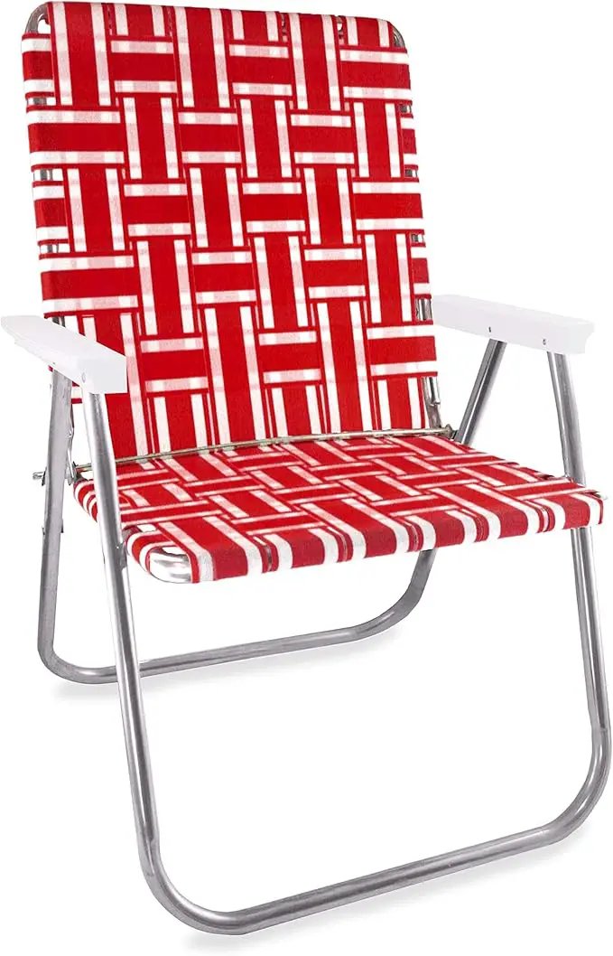 Lawn Chair USA Folding Aluminum Outdoor Patio Lawn Chair | Heavy-Duty Webbed Chairs for Camping, Sports, Beach, Yard & Tailgating | Lightweight Portable | Magnum - Red and White with White Arms by GreenHaven Gardens