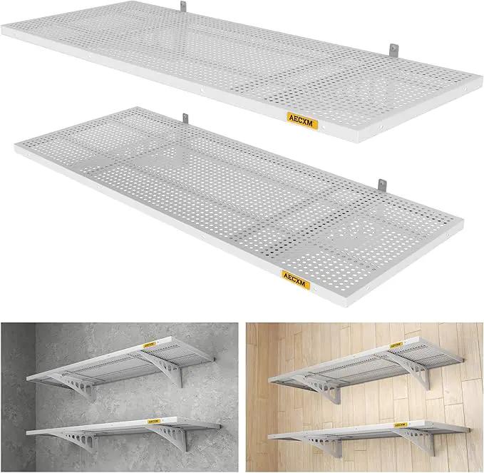 2-Pack 1.64x4ft Adjustable Garage Wall Shelving 560lbs Load Capacity Heavy Duty Wall Mounted Storage Shelf Metal Floating Shelves for Garage(White) by GreenHaven Gardens