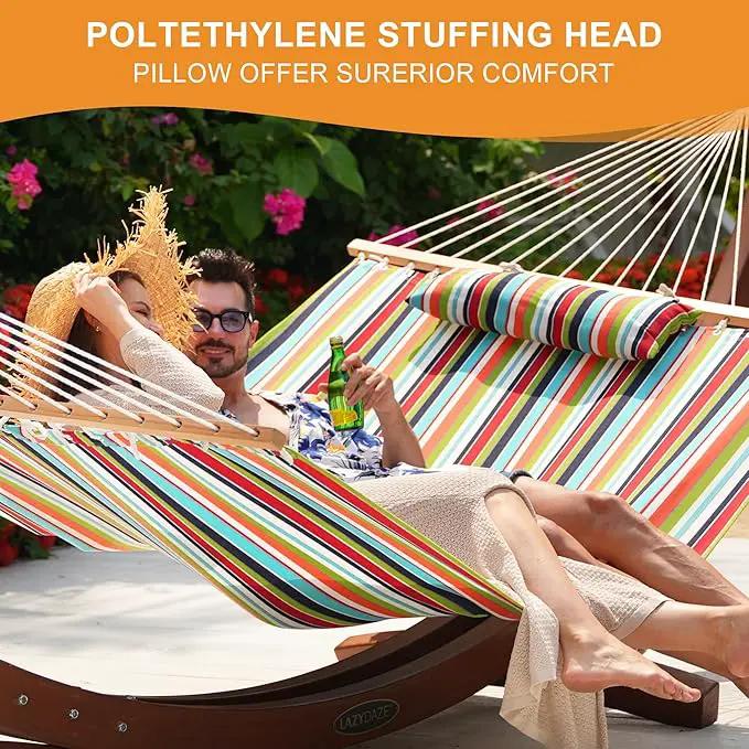 Lazy Daze 12 FT Sunbrella Fabric Hammock with Spreader Bars and Free Pillow Fits for Two Persons, All Weather and Fade Resistant for Patio Yard, 450 lbs Weight Capacity, Carousel Confetti