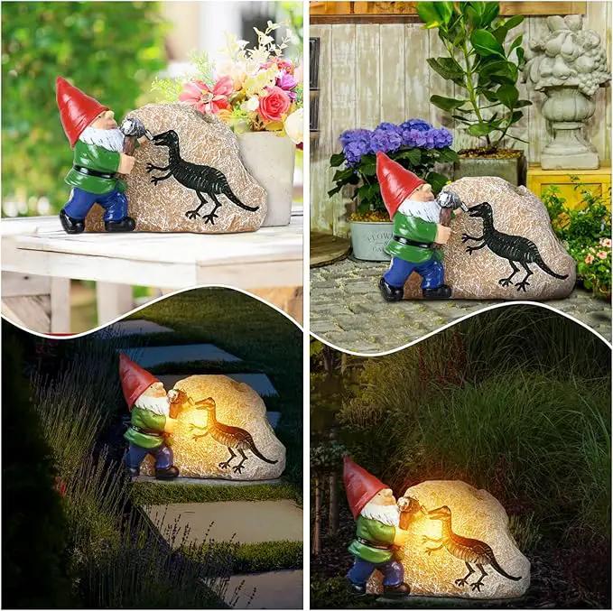 Garden Gnome Statues-Solar Gnomes Statues-Outdoor Gnome Figurine Decor Dinosaur Resin Decoration for Patio Yard Lawn Ornament Gnomes Gift for Woman 5.5 Inches by GreenHaven Gardens