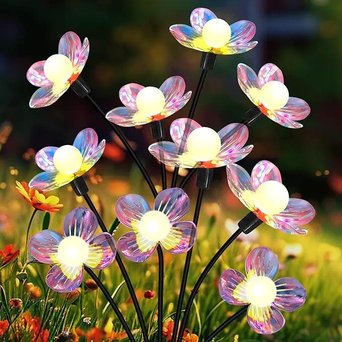 Solar Garden Lights Outdoor, NBQQ New Upgraded 4-Pack Firefly Solar Lights with Iridescent Petals & Warm White Glow - Waterproof Wind-Swaying Decor for Yard, Patio by GreenHaven Gardens