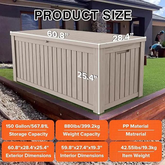 152 Gallon Deck Box Waterproof, UV Resistant Resin Outdoor Storage Box with Hydraulic Rod, Lockable Design and Enhanced Durability for Patio, Garden, and Poolside Use by GreenHaven Gardens
