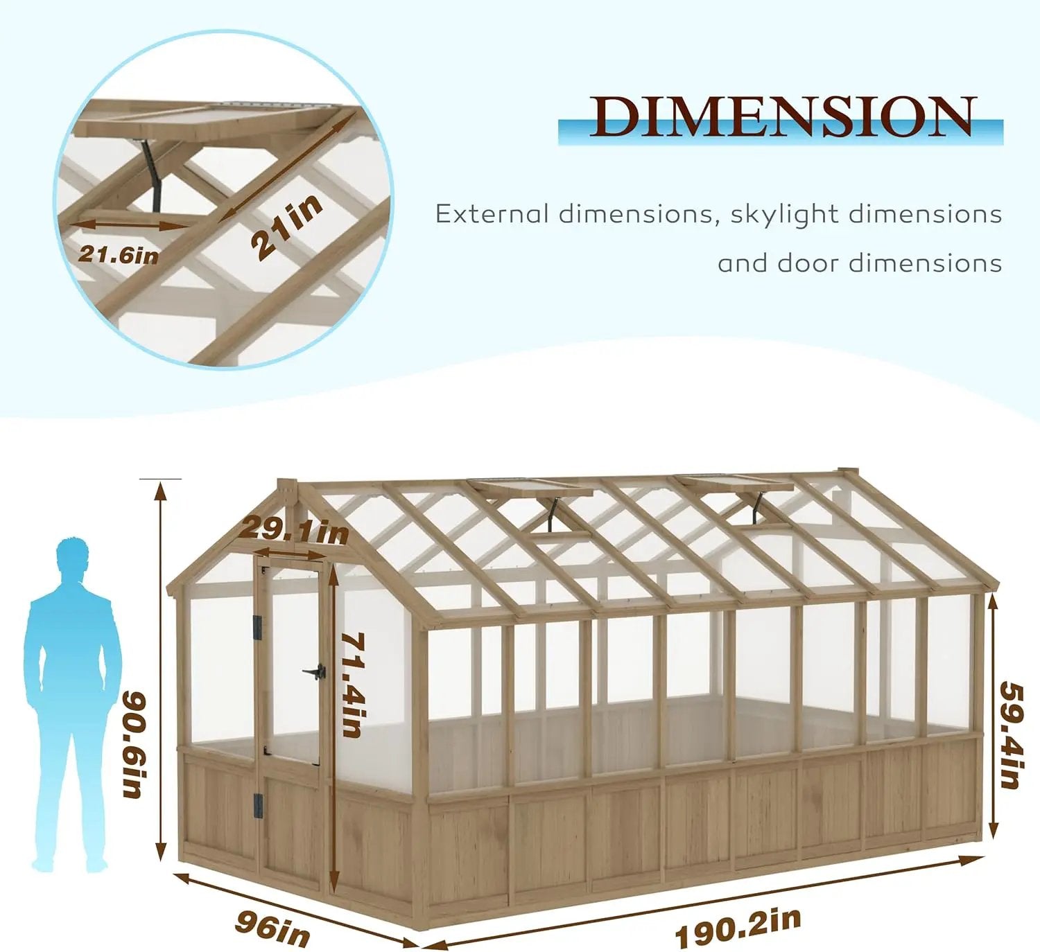 Mupater 8 x 16 FT Wooden Greenhouse for Outdoor, Heavy Duty Greenhouse Kit with Vent Window and Lockable Door, Walk-in Green House for Garden, Patio, Backyard and Lawn, Brown by GreenHaven Gardens