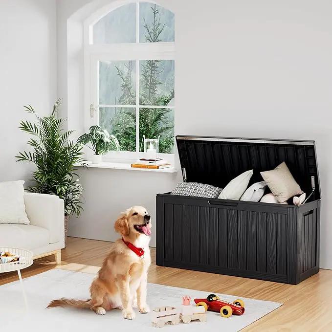 80 Gallon Outdoor Storage Box Waterproof Lockable Resin Deck Box Large, Patio Storage Bin for Pool Accessories Cushion Furniture, Garden Tools, UV-Resistant Outside Delivery Black by GreenHaven Gardens