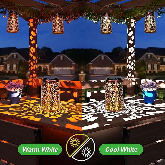 Outdoor Solar Lanterns - Hanging Solar Lights Halloween Lights Metal Lantern Decorative for Patio Garden Yard Backyard Table Tree Outside Lighting Cool/ Warm Light (6 Pack by GreenHaven Gardens