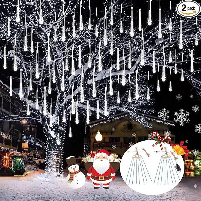 2-Pack Christmas Decorations Lights Outdoor, Total 384LED Meteor Shower Lights Rain Drop Light 30cm 16 Tubes Indoor Outdoor Snow Cascading String Light for Xmas Tree Roof Party Garden (Cool White) by GreenHaven Gardens