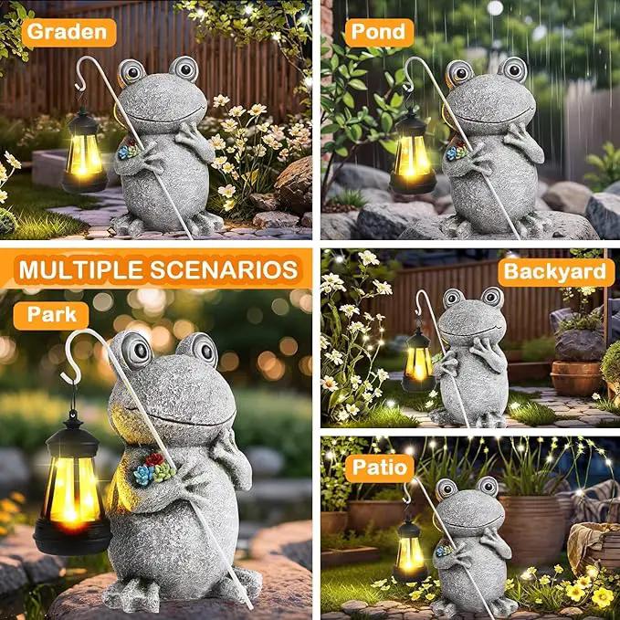 Frog Solar Garden Statues Garden, Resin Frog Figurine Decorations, Outdoor Frog Garden Decor Art for Lawn,Yard, Unique Housewarming Gift for Garden Home by GreenHaven Gardens