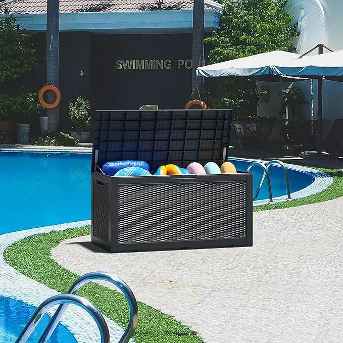 NUNU LAB 102 Gallon Large Waterproof Resin Deck Box, Lockable Outdoor Storage Box with Gas Lift, Patio Cushions, Garden Tools, Pool Supplies, Indoor Outdoor Storage Container, Black by GreenHaven Gardens