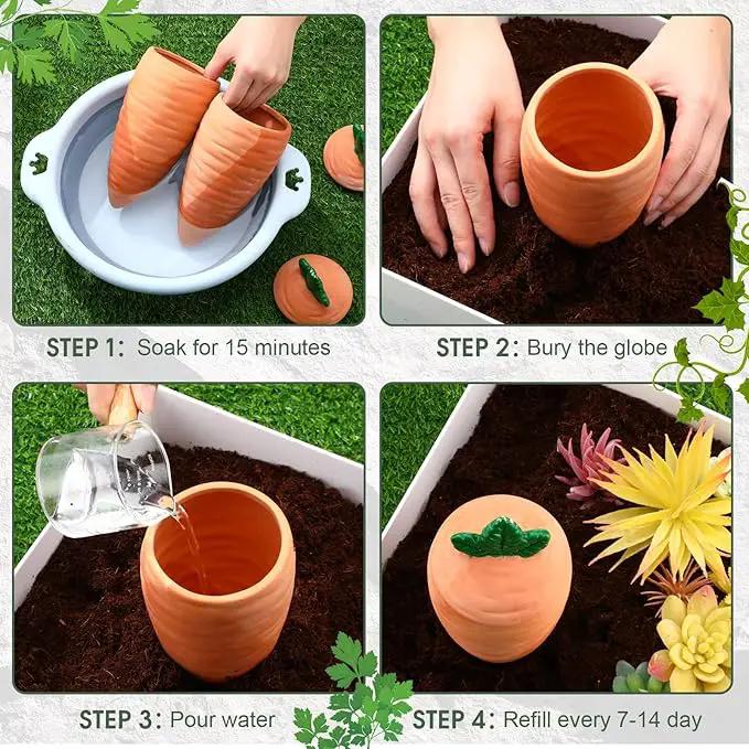 4 Pcs 24oz Terracotta Watering Spikes Self Watering Planter Insert Terracotta Stakes Olla Pot for Outdoor Indoor Garden Plants, Easy to Refill(Carrot) by GreenHaven Gardens