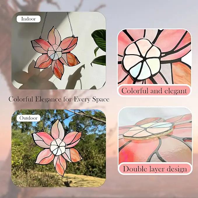 Stained Glass Window Hanging - Double-Layered Tiffany Flowers Suncatchers for Windows Hanging,Floral Sun Catcher for Plant Lovers Mothers Day Anniversary Love Gift by GreenHaven Gardens