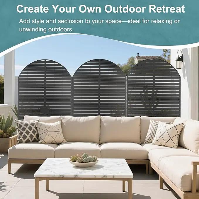 FENCY Metal Privacy Screen with Stand 72" H×47" W Outdoor Freestanding Privacy Panels, Arched Outdoor Privacy Screen for Deck Patio Balcony(Black-Louvered) by GreenHaven Gardens