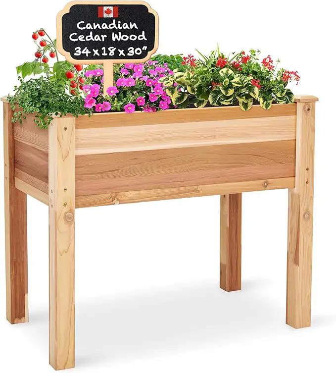 Jumbl, Cedar Raised Garden Bed, Elevated Wood Planter for Growing Fresh Herbs, Vegetables, Flowers, Succulents - 34x18x30” by GreenHaven Gardens