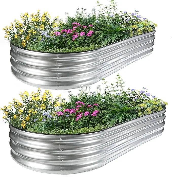 JERIA 2 Pcs 6×3×1ft Oval Raised Garden Bed,Galvanized Raised Garden Bed Kit Outdoor Metal Gardening Planter Box for Vegetable, Fruits, Flower，Herbs by GreenHaven Gardens