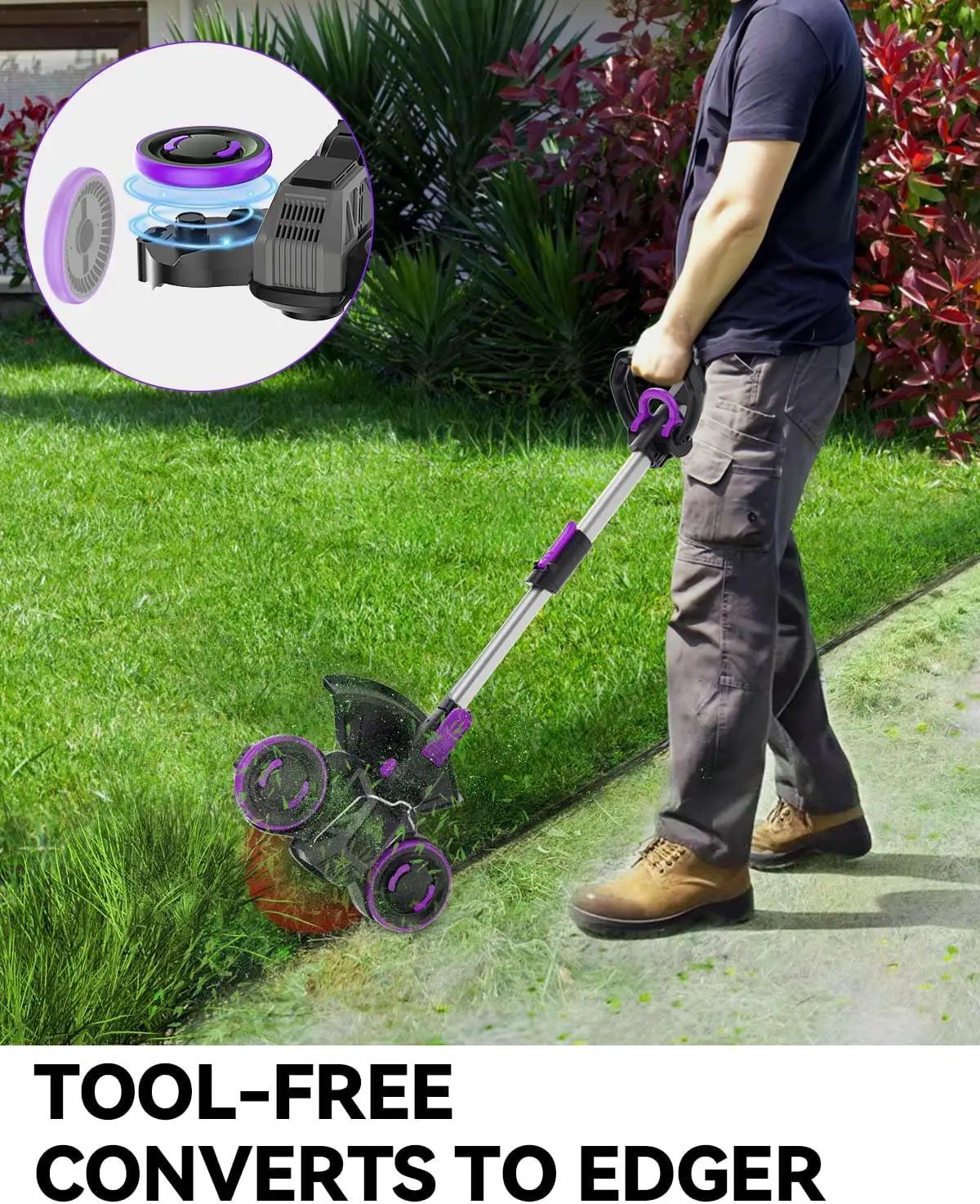 Weed Wacker Cordless, GearBrushless™, 3-in-1 Edger/Mower/Trimmer with Blade, 120 Min Runtime(with Two Batteries) by GreenHaven Gardens