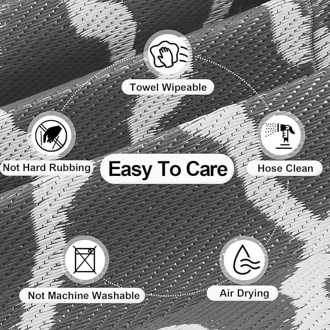 OutdoorLines Outdoor Plastic Area Rugs for Patio 5x8 ft - Reversible Outside Carpet, Stain & UV Resistant RV Mats, Straw Rug for Camping, Deck Garden, Porch and Balcony, Moroccan Grey & Light Grey by GreenHaven Gardens