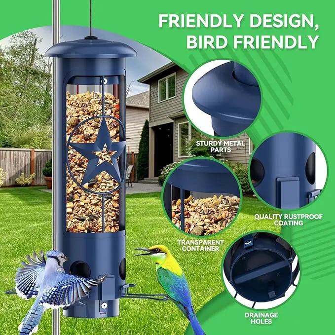 Squirrel Proof Bird Feeders for Outdoors Hanging, Metal Squirrel Proof Bird Feeder with Gravity Protection, 3LB Large Capacity Wild Bird Feeders for Outside Finch, Cardinal, Blue Jay (Blue) by GreenHaven Gardens